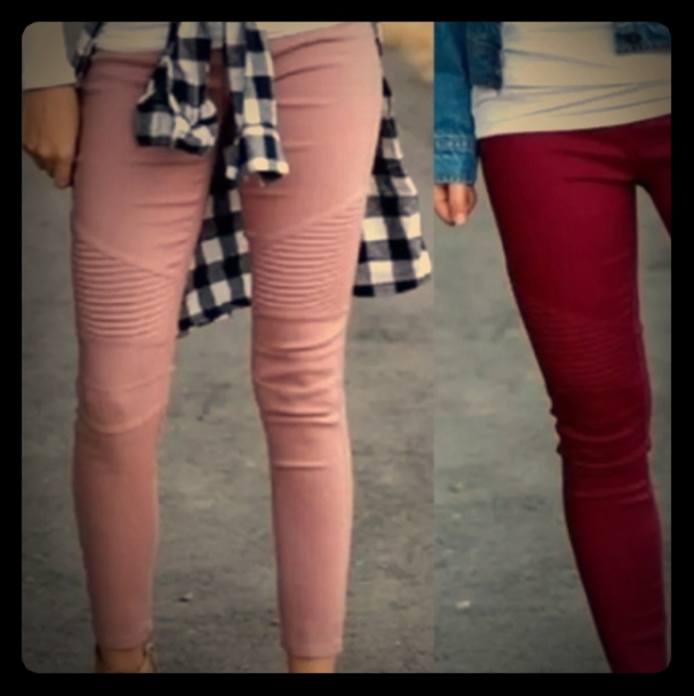 Pink/Blush Stretchy Moto Jeggings